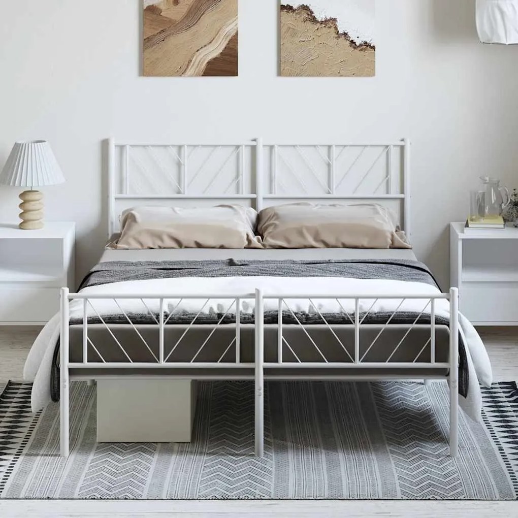 Estrutura de cama com cabeceira e pés 150x200 cm metal branco