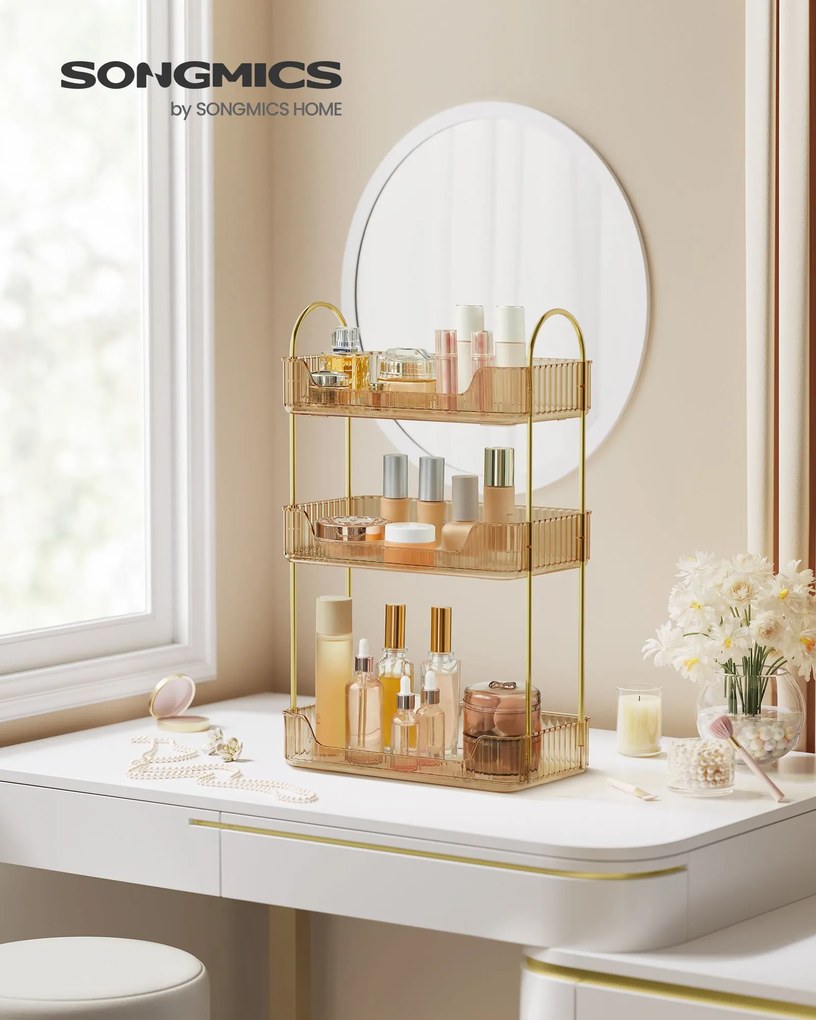 Organizador de maquilhagem retangular 30,5 x 16,8 x 48 cm – ideia para presente em dourado champanhe