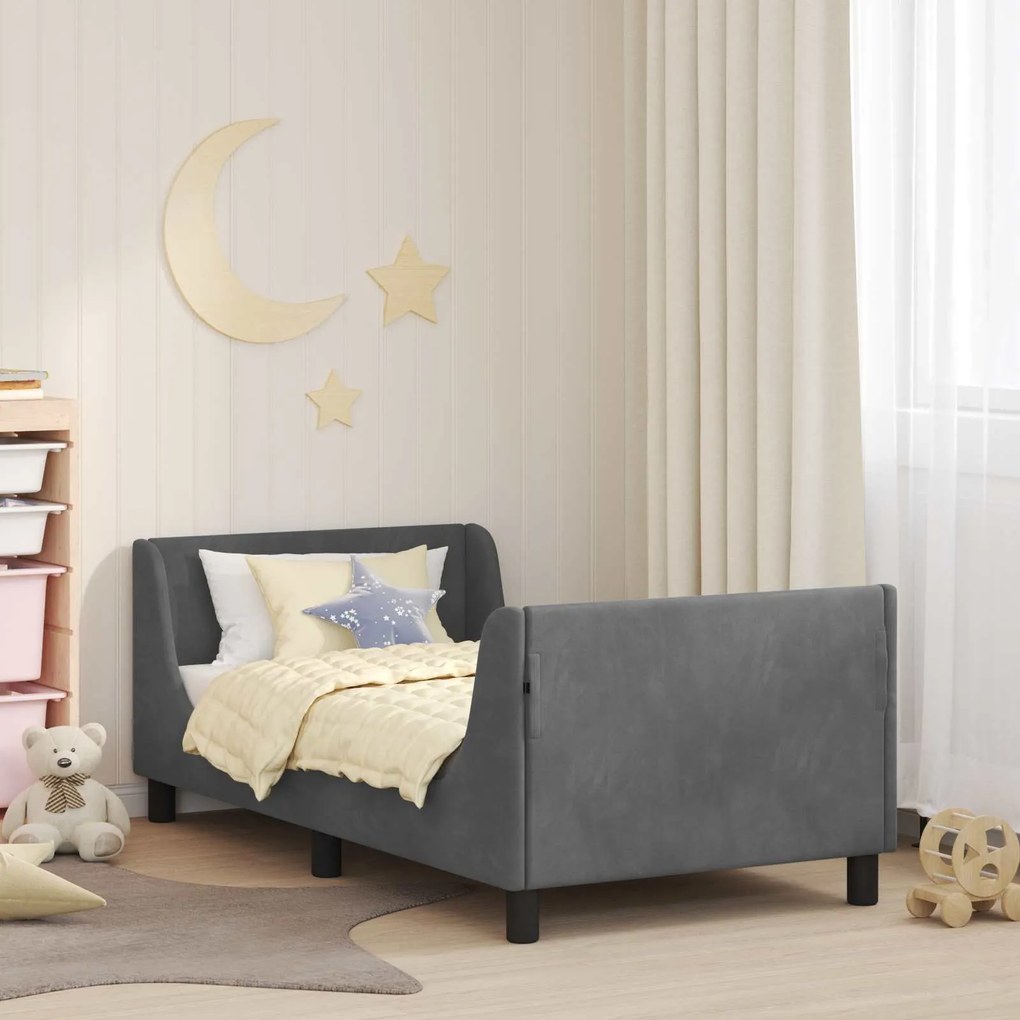 vidaXL Estrutura de Cama Infantil com Cabeceira Cinza Escuro