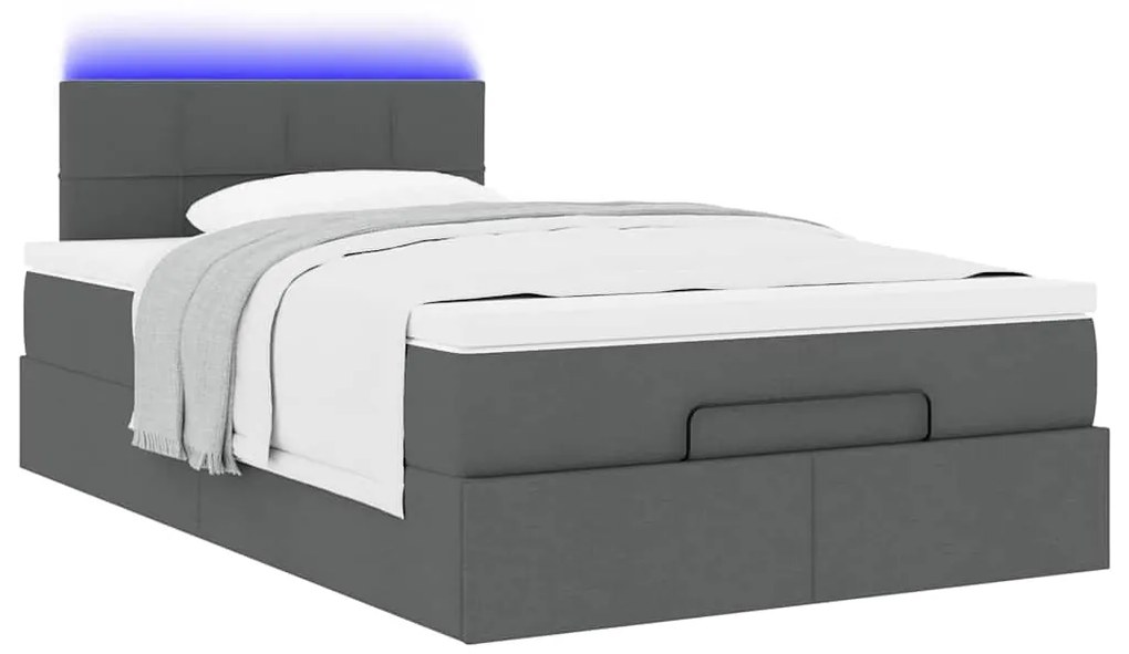 Cama otomana com colchão&LEDs 120x190 cm tecido cinzento escuro