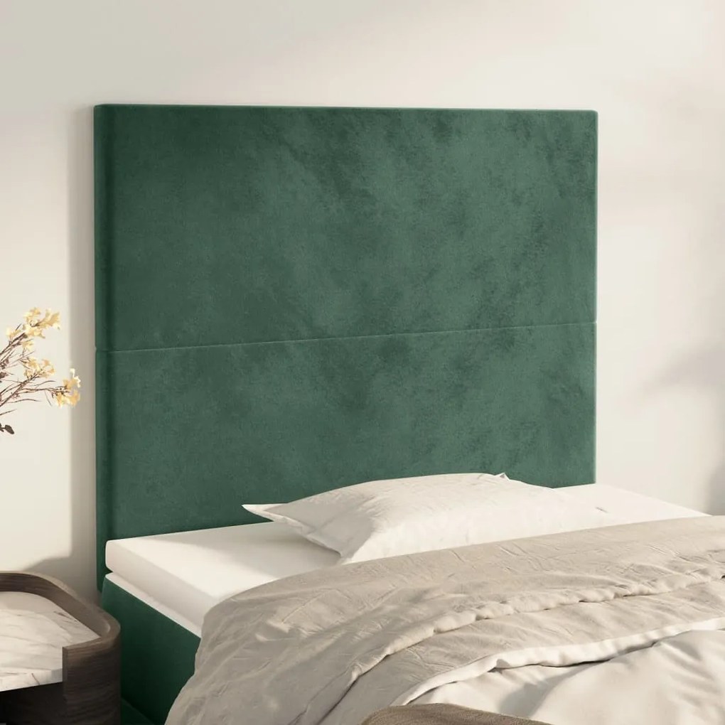 Cabeceira de cama 2 pcs veludo 80x5x78/88 cm verde-escuro