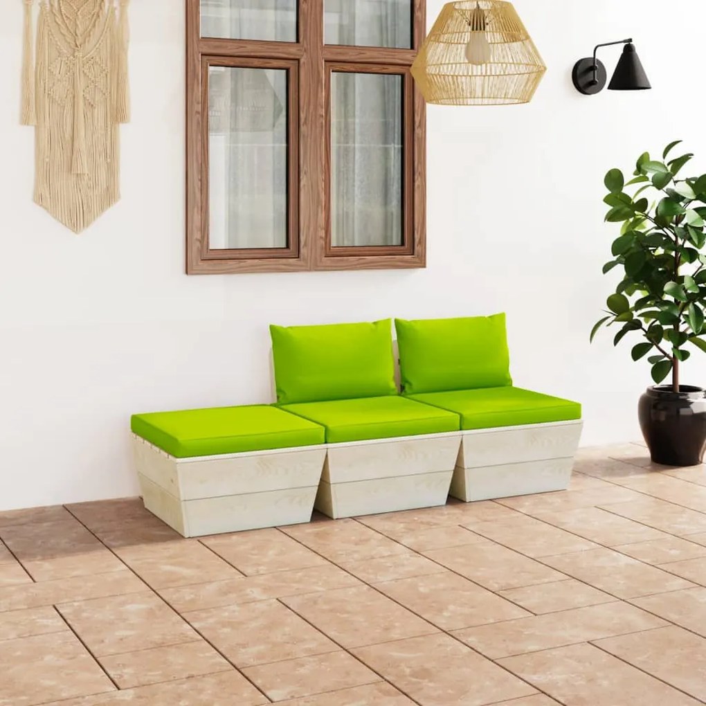 3 pcs conjunto lounge de paletes + almofadões madeira de abeto