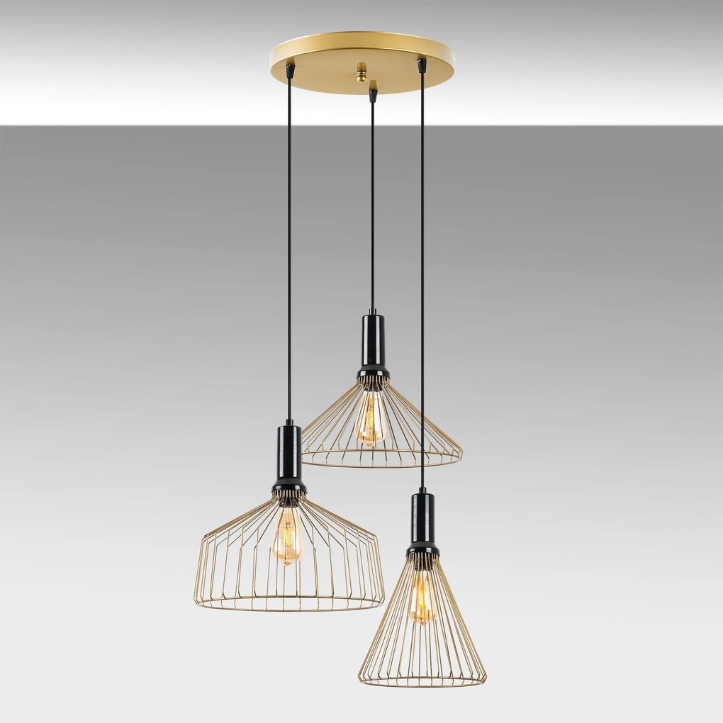 Candeeiro Suspenso Dear – Ouro Brilhante – 63 x 63 x 135 cm