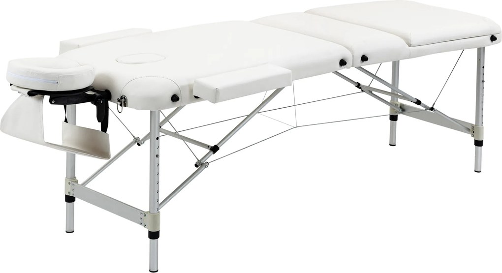 HOMCOM Marquesa de Massagem Dobrável e Portátil com Altura Ajustável e Apoio para a Cabeça até 225 kg 215x81x61-84 cm Branco | Aosom Portugal