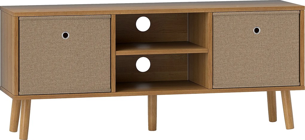 HOMCOM Móvel de TV para Televisores de até 50 Polegadas com 2 Gavetas de Tecido 2 Prateleiras Abertas 110x29x46,5 cm Madeira e Castanho Claro | Aosom Portugal