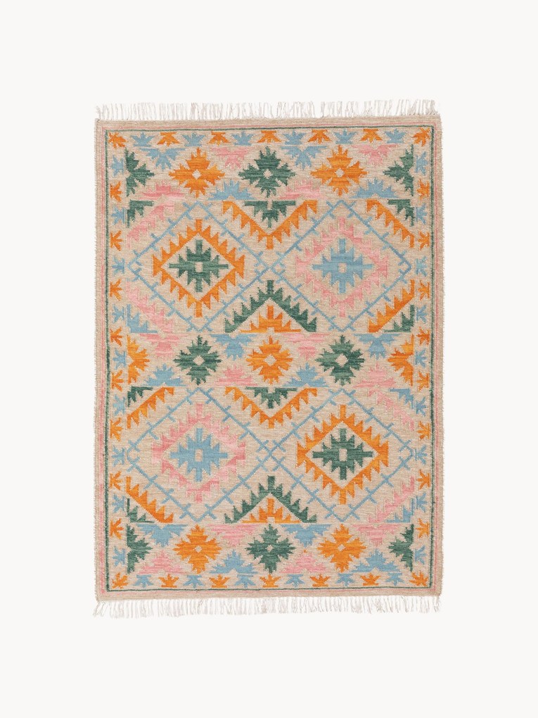 Tapete kilim tecido à mão com franjas Zohra