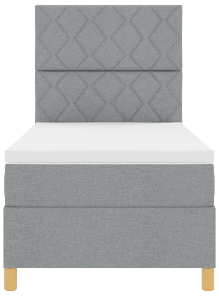 Cama Box com Colchão e Luz LED Cinzento-Claro 90x200 cm em Tecido