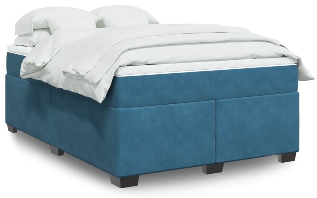 vidaXL Cama com molas/colchão 160x200 cm veludo azul-escuro