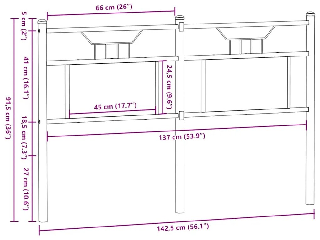 Cabeceira de cama 137cm derivados madeira/aço carvalho castanho