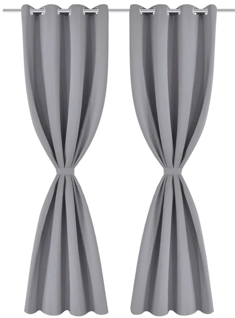 Cortinas opacas com anéis metálicos, cinzento, 2 pcs,135 x 245 cm