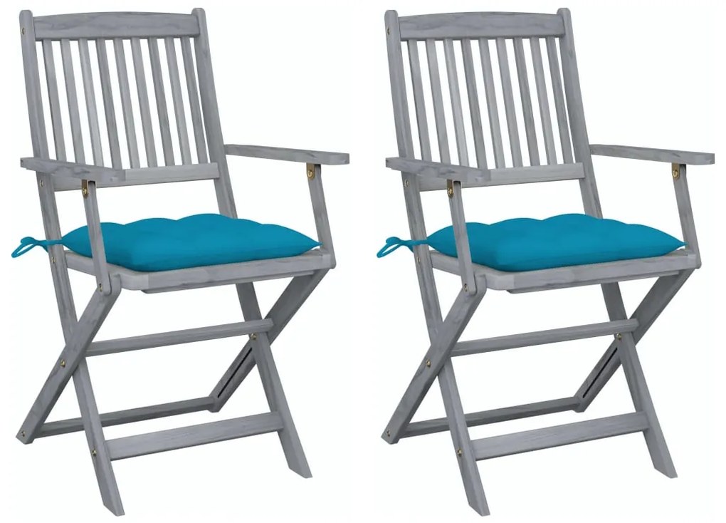 vidaXL Cadeiras exterior dobráveis c/ almofadões 2 pcs acácia maciça