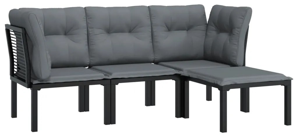 4 pcs conjunto lounge de jardim vime PE preto e cinzento