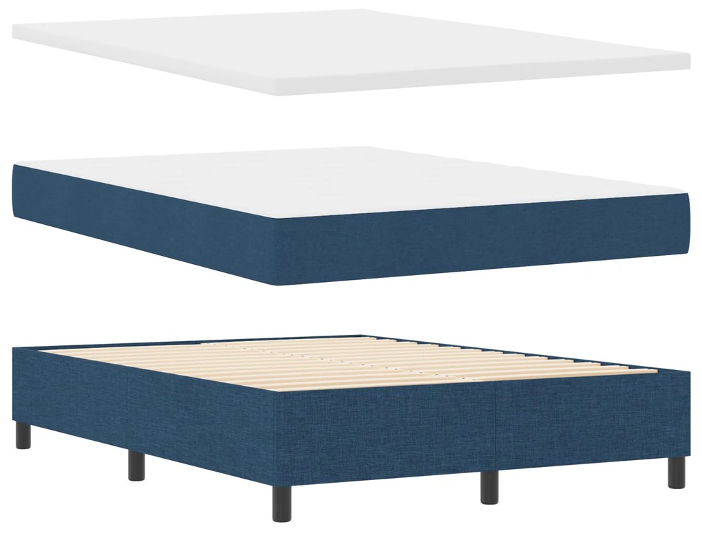 Cama Box Spring com Colchão Azul 140x200 cm Tecido