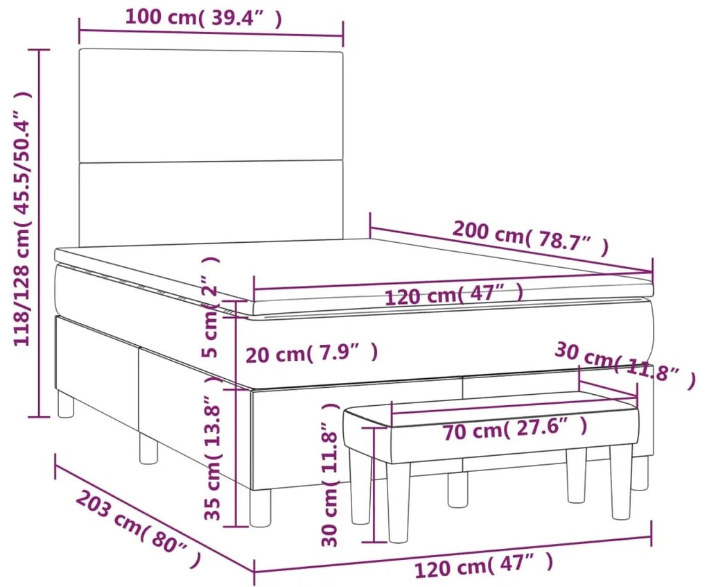 Cama boxspring com colchão 120x200 cm veludo preto