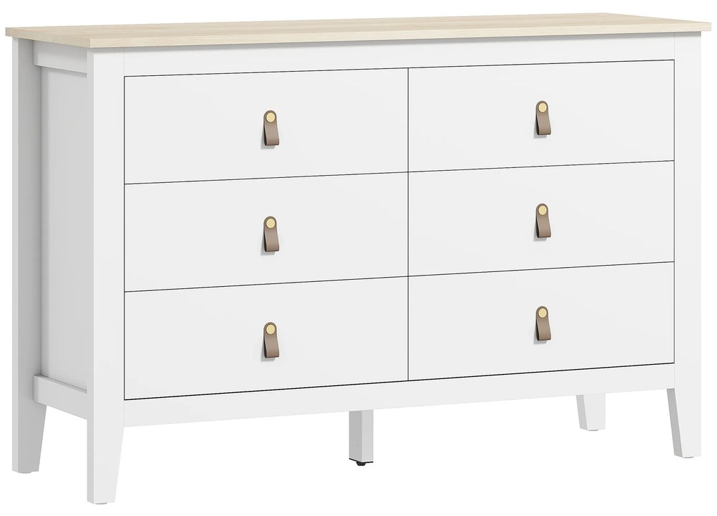 HOMCOM Cómoda de 6 Gavetas Cómoda para Dormitório com Puxadores de PU 120x40x78 cm Branco | Aosom Portugal