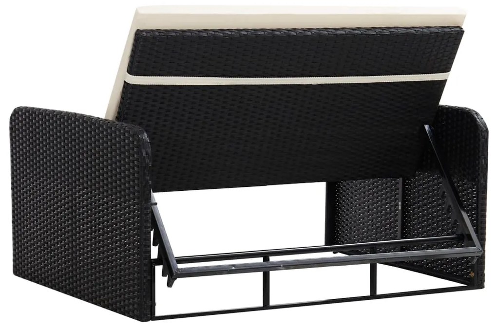 2 pcs conjunto lounge de jardim c/ almofadões vime PE preto