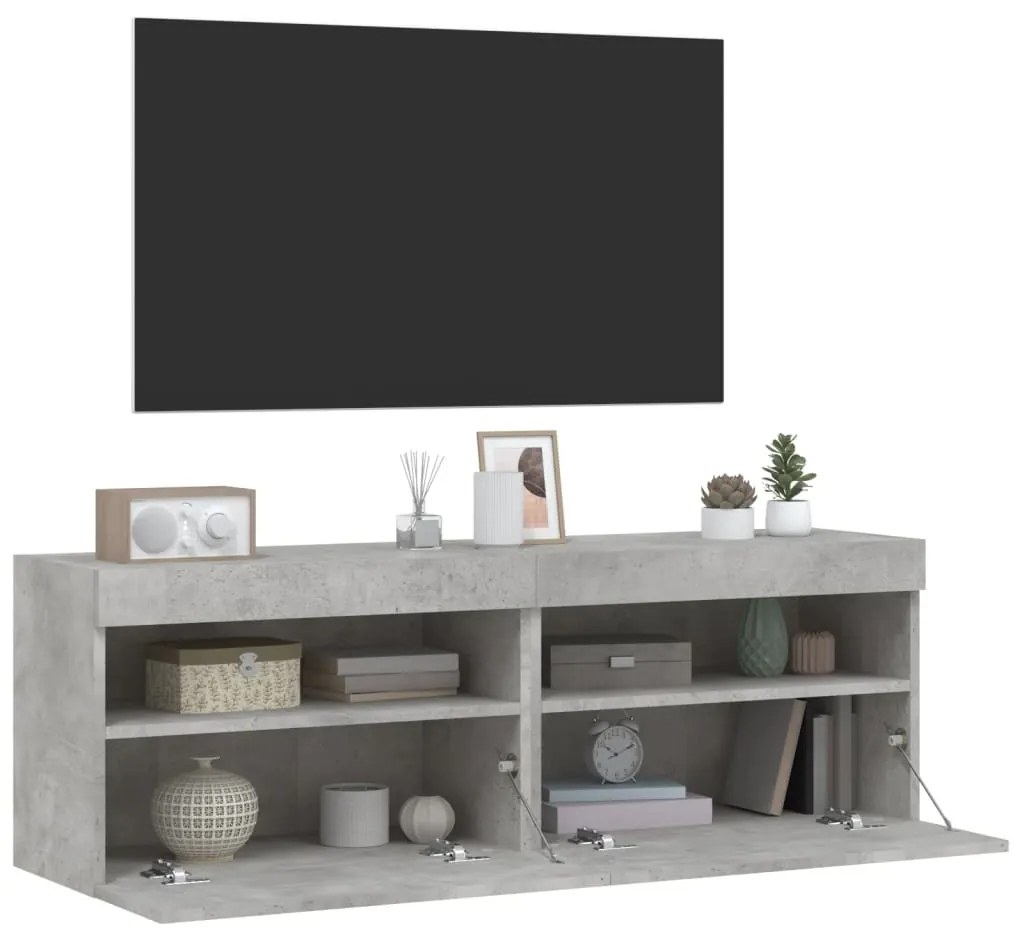 Móveis de parede para TV com luzes LED 2 pcs cinzento cimento