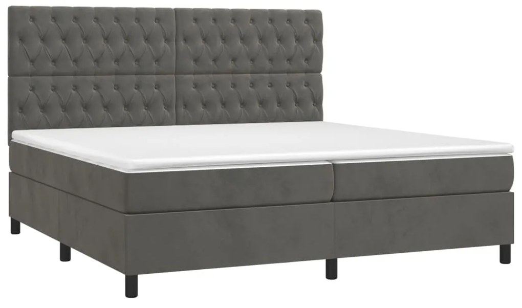 Cama box spring c/ colchão/LED 200x200cm veludo cinzento-escuro