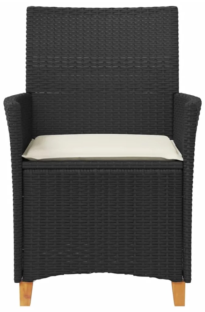 Cadeiras de jardim c/ almofadões 2 pcs vime PE/madeira preto