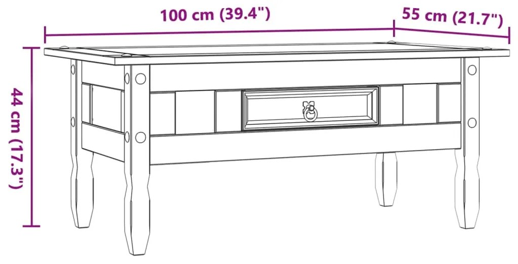 Mesa de centro Corona pinho mexicano 100x60x45cm cinzento