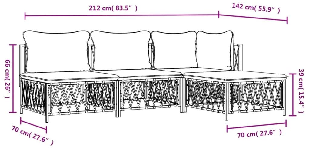 4 pcs conjunto lounge de jardim com almofadões aço antracite