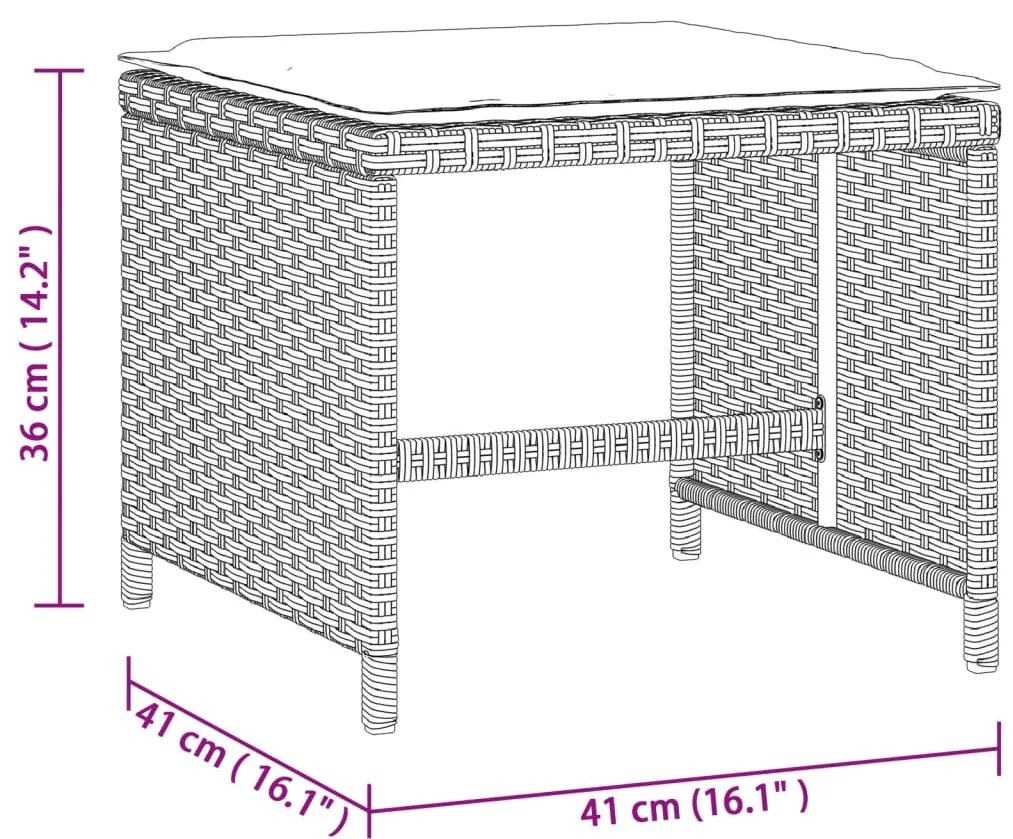 Bancos jardim c/ almofadões 4pcs 41x41x36cm vime PE cinza-claro