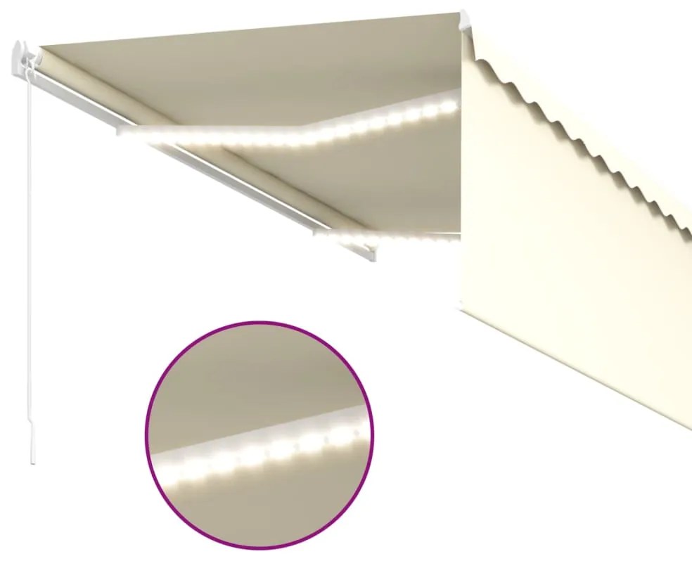 Toldo retrátil manual com estore/LED 3,5x2,5 m cor creme