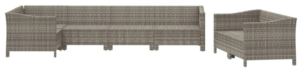 7 pcs conjunto lounge de jardim c/ almofadões vime PE cinzento