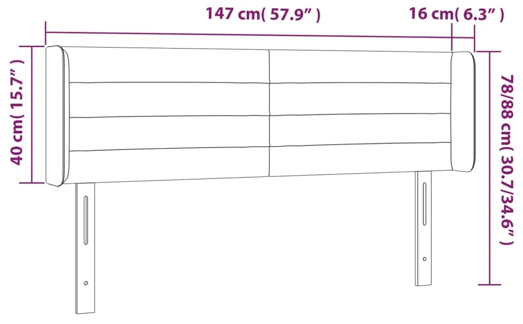 Cabeceira cama c/ luzes LED tecido 147x16x78/88cm cinza-escuro