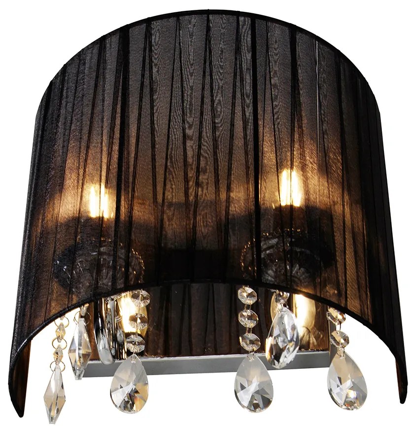 Candeeiro de parede clássico cromado com cúpula preta - Ann-Kathrin 2