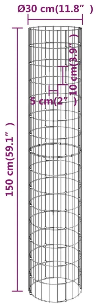 Canteiro elevado/cesto gabião em poste Ø30x150 cm aço galvaniz.