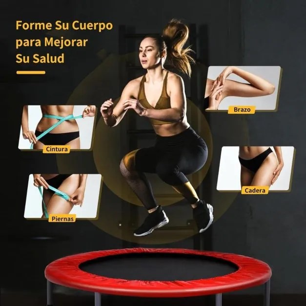 Trampolim de Fitness Interior φ101cm Mini Trampolim com Pega Ajustável em Altura Dobrável para Crianças Carga 150 kg Vermelho
