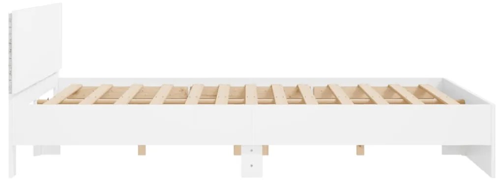 Estrutura de cama com cabeceira e luzes LED 200x200 cm branco