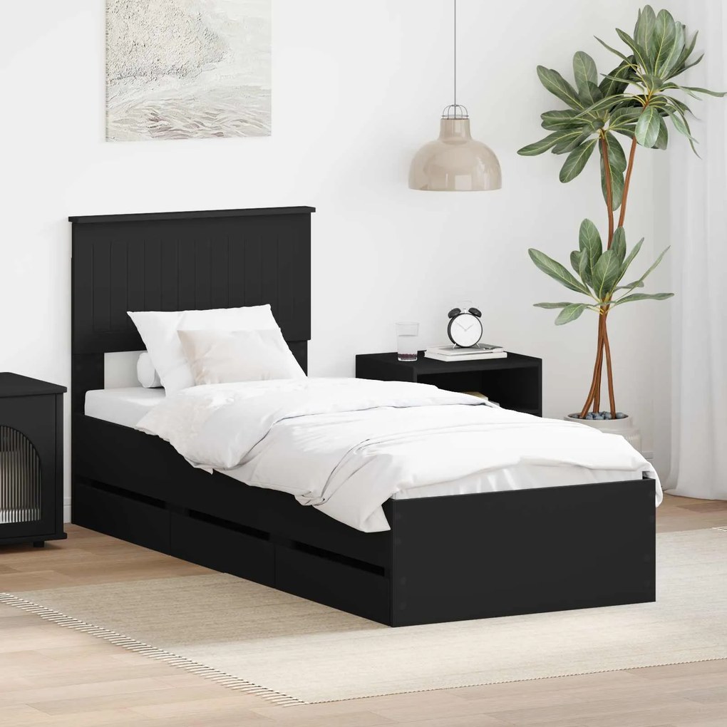 vidaXL Estrutura da Cama Preto 75 x 190 cm Madeira de Engenharia