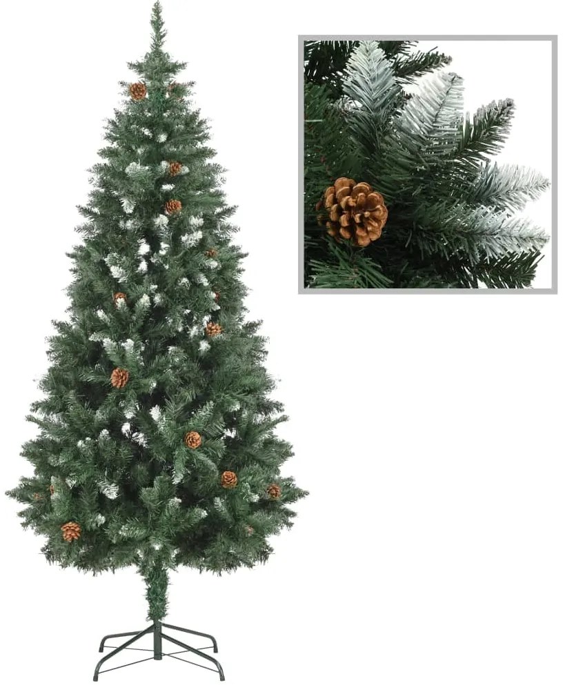 284318 vidaXL Árvore de Natal artificial com pinhas e brilho branco 180 cm
