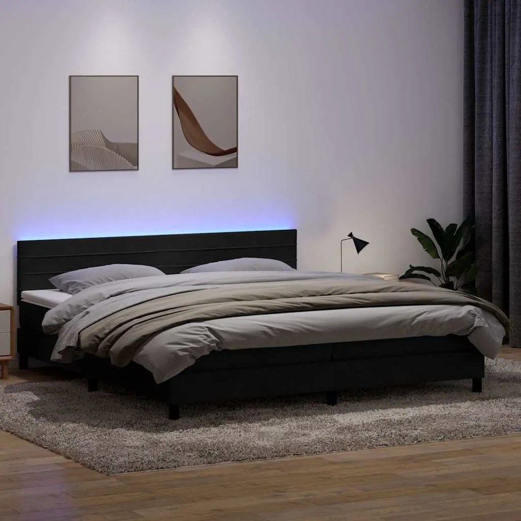 vidaXL Cama box spring c/ colchão e LED 180x220 cm veludo preto