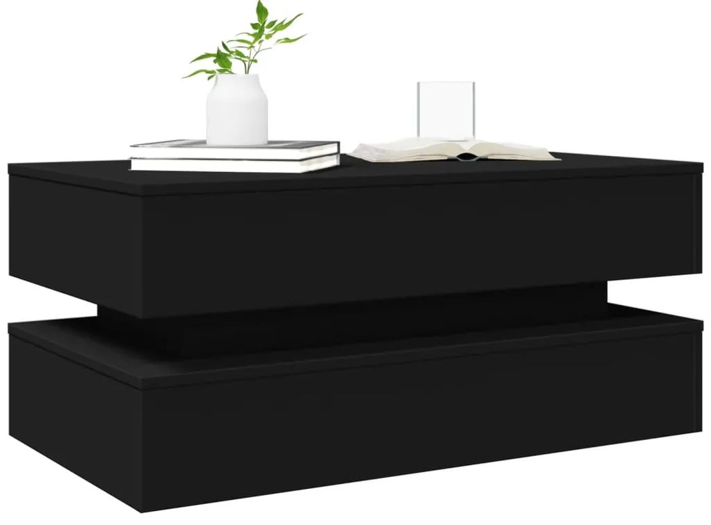Mesa de centro com luzes LED 90x50x40 cm preto