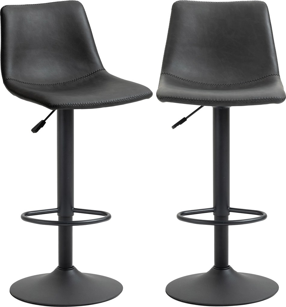 Conjunto de 2 bancos de bar, ajustáveis e giratórios, com apoio para os pés e revestimento sintético - preto - altura ajustável entre 90 e 110 cm