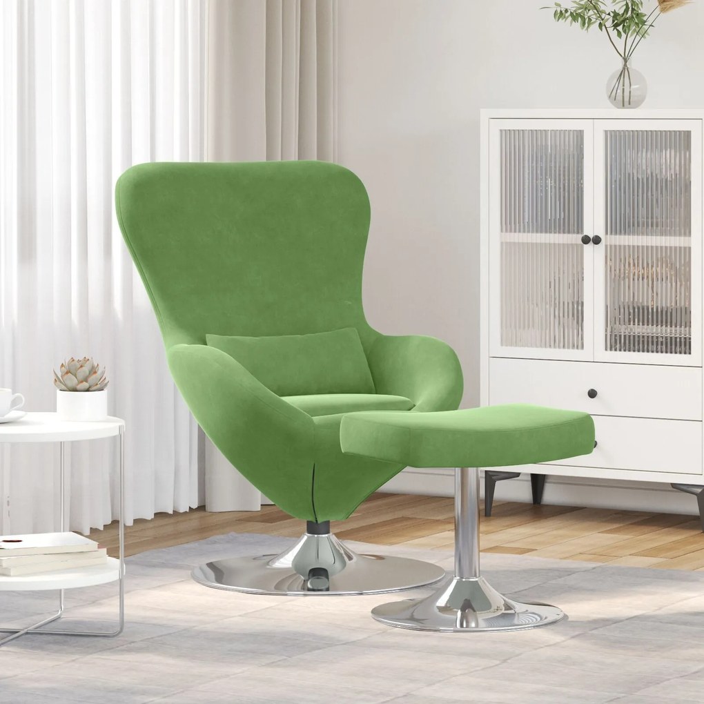 Poltrona Egg vidaXL com Otomana Veludo Verde Claro