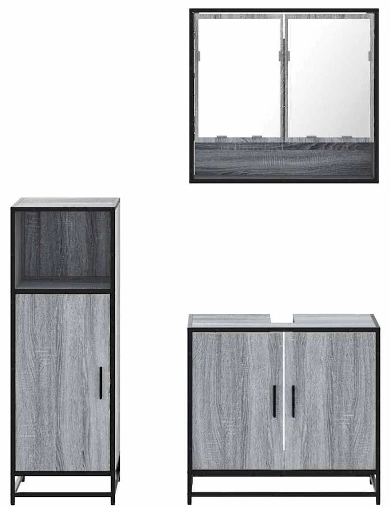 3 pcs Conjunto móveis casa de banho madeira proc. cinza sonoma