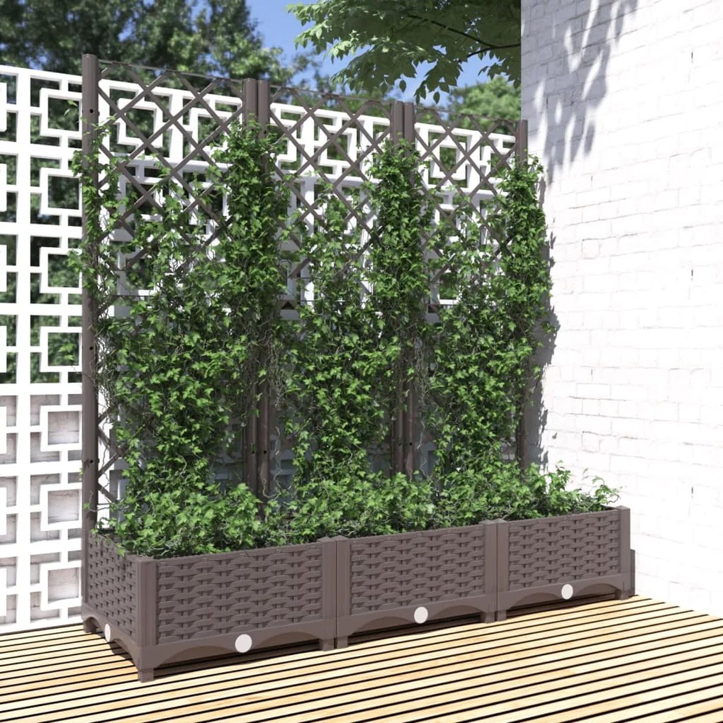 318262 vidaXL Vaso/floreira jardim c/ treliça 120x40x121,5 cm PP castanho