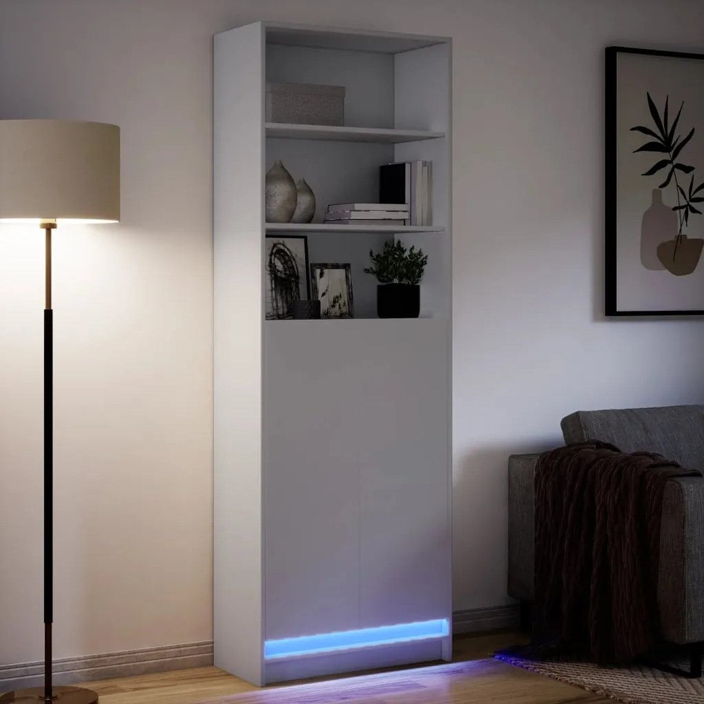 Armário alto com luzes LED derivados de madeira branco