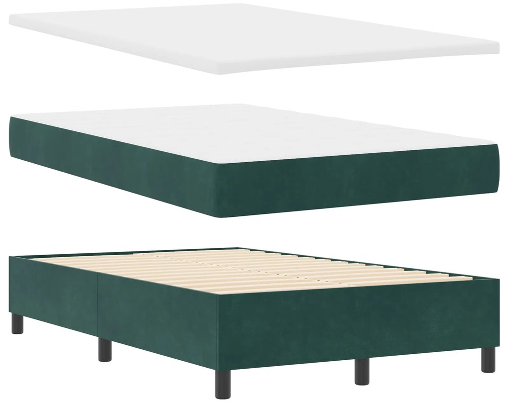 Cama Box Spring com Colchão &amp; Banco Verde Escuro 120x200 cm Veludo
