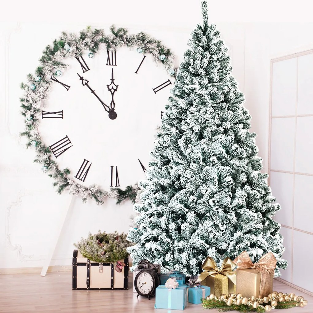 Árvore de Natal efeito neve não iluminada de 2,25 m com dobradiças e decoração de base de metal para escritório Casa Verve