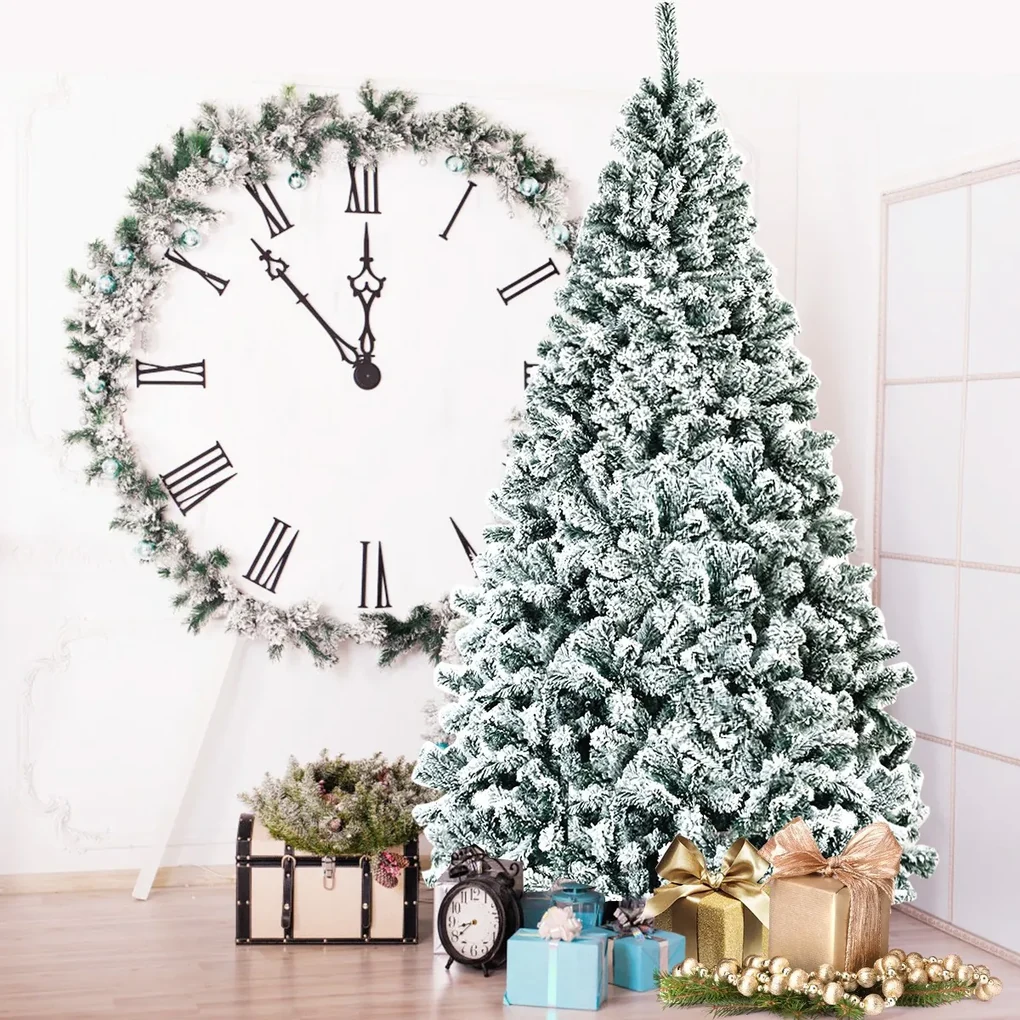 HOMCOM Árvore de Natal Ø140x225cm Neve Artificial com 1083 Pontas de PVC  Base Dobrável e Suporte de Metal Decoração de Natal para Interiores Verde e  Branco 225cm