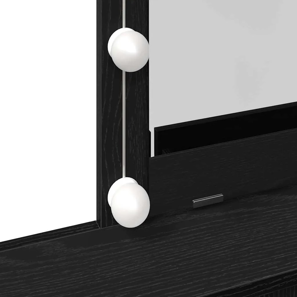 Mesa de Maquiagem com Espelho e Luzes LED Carvalho Preto Madeira Engen