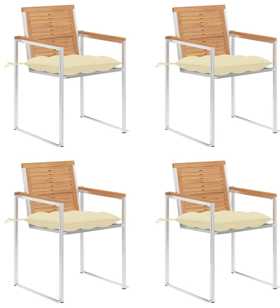 vidaXL Cadeiras de jardim c/ almofadões 4 pcs madeira de teca maciça