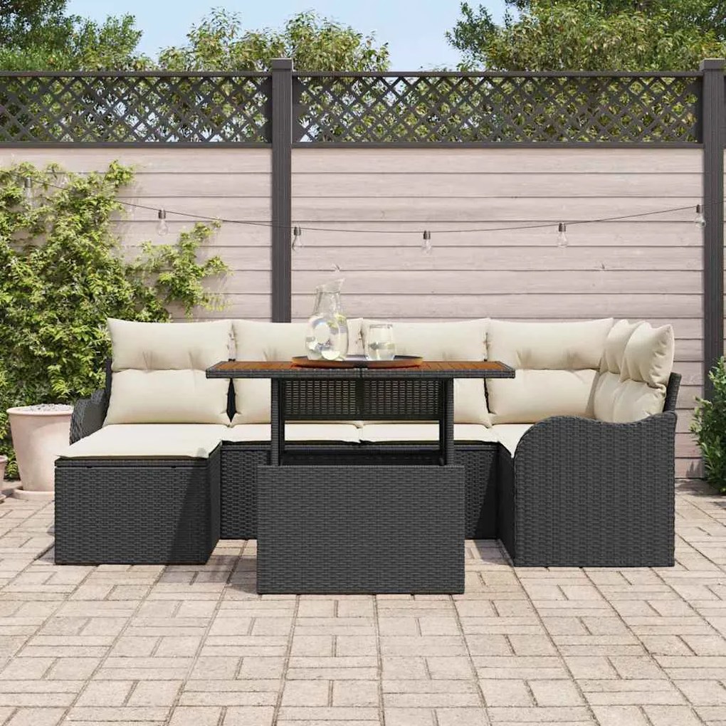 Conjunto de Sofá de Jardim modular de 7 peças da com almofadas pretas