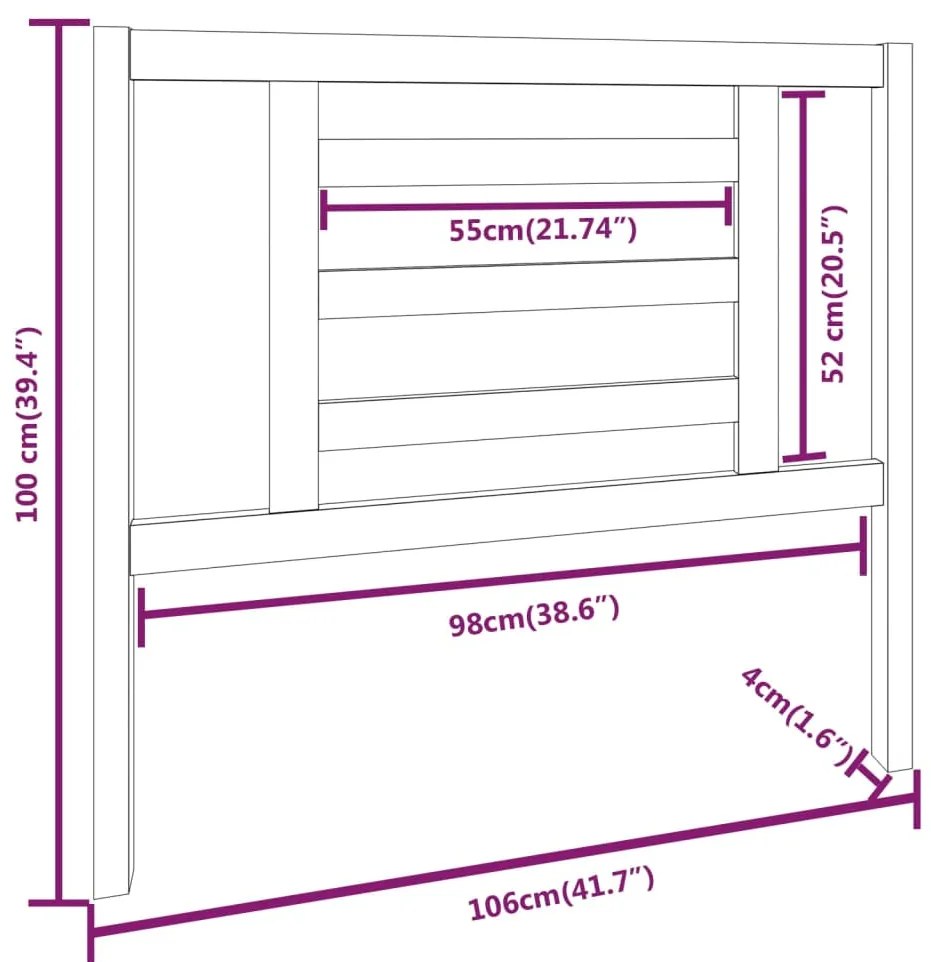 Cabeceira de cama 106x4x100 cm pinho maciço cinzento