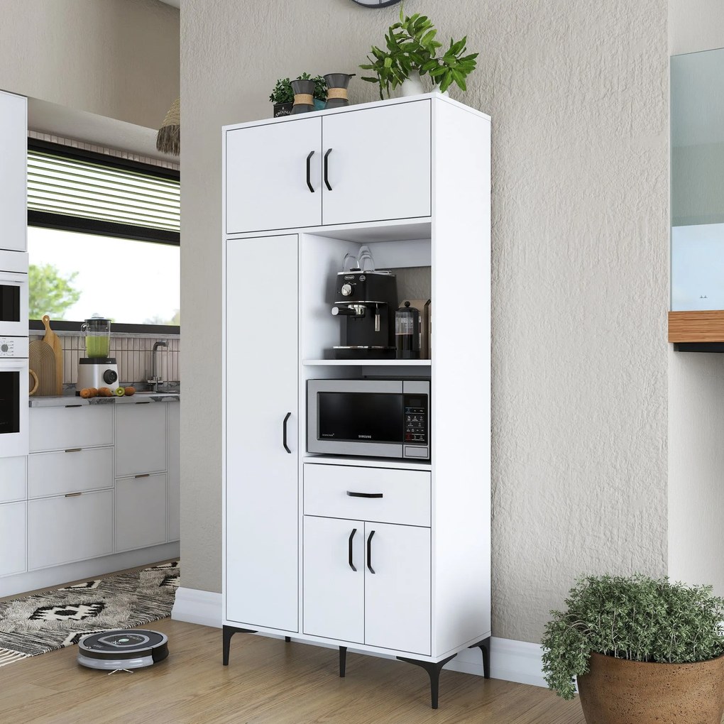 Armário Alto de Cozinha "Stella" - 90 x 198,6 x 40 cm - Branco - Desig